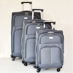 Комплект куфари с 4 колелца 3 броя текстилни с разширение и джобове сив