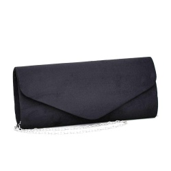 Официална дамска чанта клъч, тип плик от велур, черна