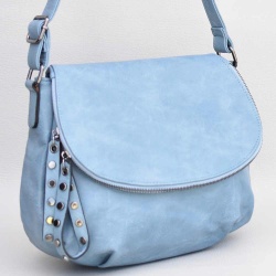 Голяма дамска чанта за през рамо, тип преметка, от висококачествена еко кожа, синя