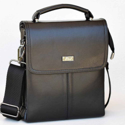 Мъжки чанти: Мъжка чанта от естествена телешка кожа, спортно-елегантен модел, височина 23 см, черна