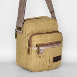 Мъжка чанта от брезент с дълга дръжка за през рамо всекидневен модел бежова