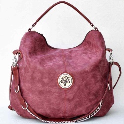 Българска дамска чанта, тип торба от еко кожа с три дръжки, червена