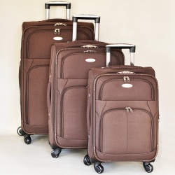 Комплект куфари с 4 колелца 3 броя текстилни с разширение и джобове кафяв