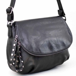 Голяма дамска чанта за през рамо, тип преметка, от висококачествена еко кожа, черна