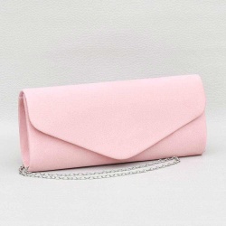 Официална дамска чанта клъч, тип плик от велур, розова