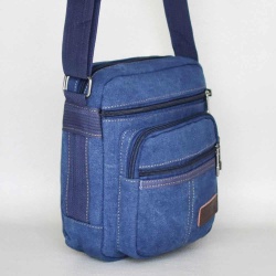 Мъжка чанта от брезент с дълга дръжка за през рамо всекидневен модел синя