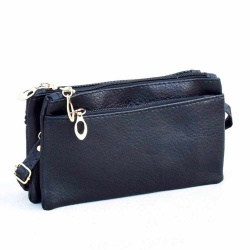 Меко дамско портмоне-чанта от еко кожа с дълга дръжка, евтино, черно