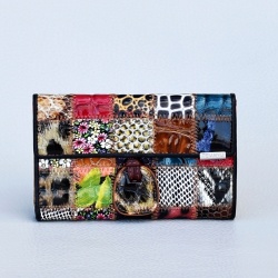 Кожено дамско портмоне от естествена кожа без монетник многоцветно