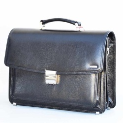 Луксозна мъжка бизнес чанта от естествена телешка кожа REFORM, с много отделения, черна