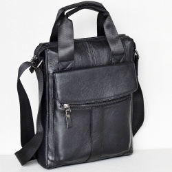 Мъжка чанта от естествена кожа голяма за формат А 4 за в ръка и през рамо черна