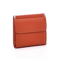 Малко дамско портмоне от естествена кожа с външен монетник оранжево-червен