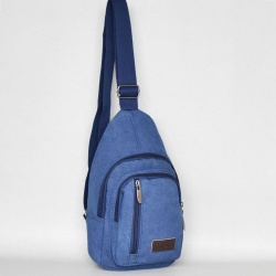 Мъжка чанта-раница от брезентов плат, за през гърди, гръб или рамо, синя