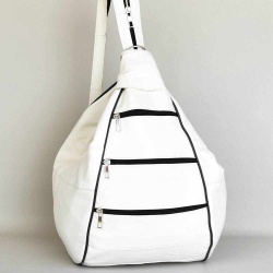 Дамска раница-чанта от естествена кожа 2 в 1, с външни джобчета, бяла