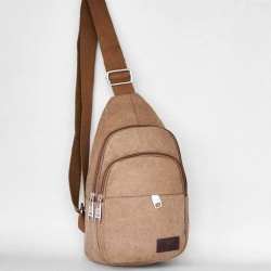 Мъжка чанта-раница от брезентов плат, за през гърди, рамо или гръб, бежова