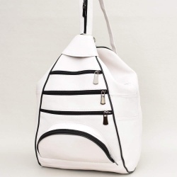 Дамска раница-чанта от естествена кожа 2в1, с много външни джобчета, бяла