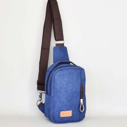 Мъжка чанта-раница за през гърди, ляво и дясно рамо, гръб и в ръка от брезент синя