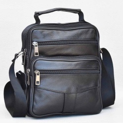 Мъжка чанта от естествена кожа, височина 24 см, черна