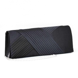 Официална дамска чанта тип клъч от сатенен плат, черна