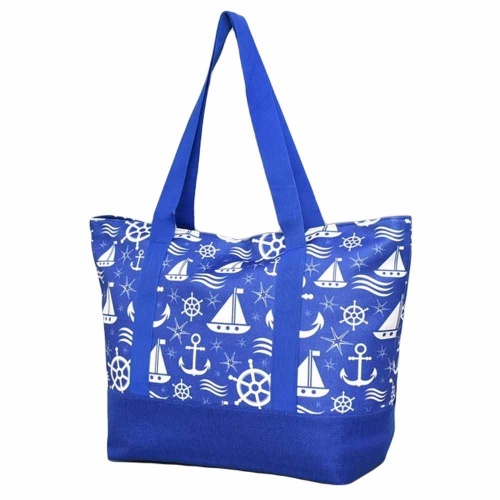 Лятна чанта за плаж от плат ефектен морски десен синя