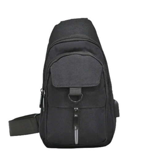 Мъжка чанта-раница от плат, за през гърди, рамо или гръб, черна