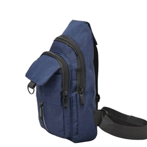 Мъжка чанта-раница от плат, за през гърди, рамо или гръб, синя