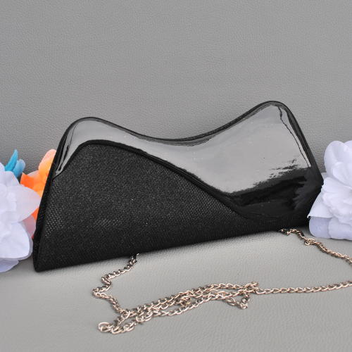 Бална дамска чанта клъч ефектен дизайн черна