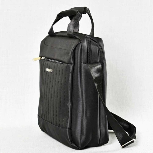 Мъжка чанта от плат височина 31 см, непромокаема, с къса и дълга дръжка, черна