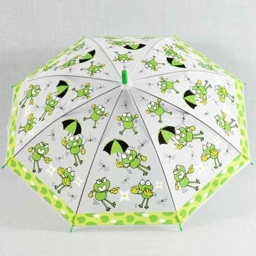 Детски чадър за дъжд Жабки, със свирка, 8 ребра, зелен