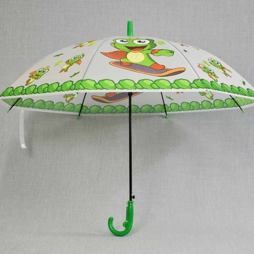 Детски чадър за дъжд с жабка, със свирка, 8 ребра, зелен