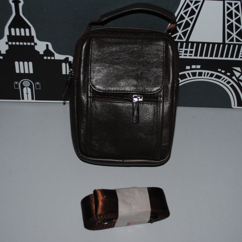 Мъжка чанта от естествена кожа с гайка за колан с къса и дълга дръжка кафява