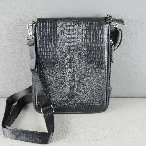 Мъжка чанта от естествена кожа тип плик с крокодил височина 26 см.