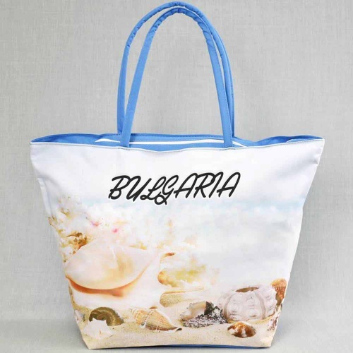 Голяма плажна чанта Рапани, евтина, от непромокаем плат, затваряне с цип