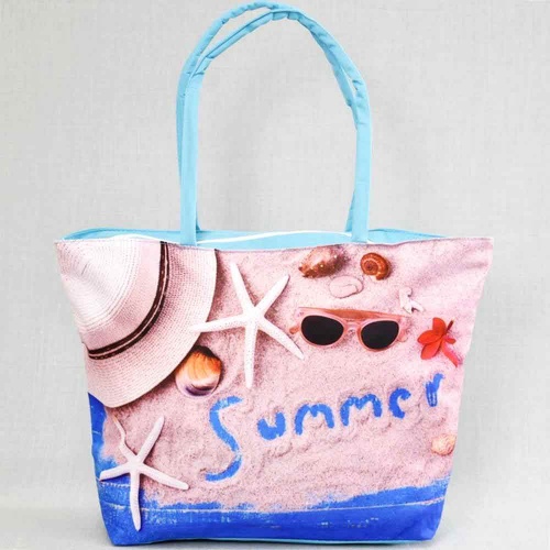 Евтина плажна чанта Лято, евтина, от непромокаем плат, затваряне с цип