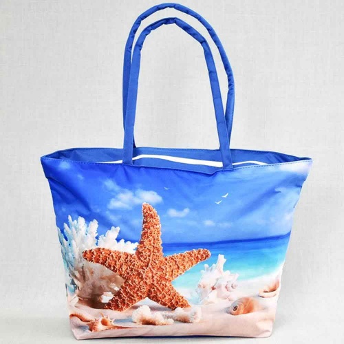 Евтина плажна чанта Морска звезда, евтина, от непромокаем плат, затваряне с цип