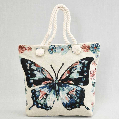 Плажна дамска чанта от плат Пеперуда, вертикална