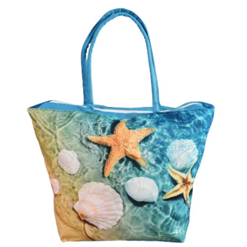 Плажна чанта Морско дъно, евтина, от непромокаем плат, затваряне с цип