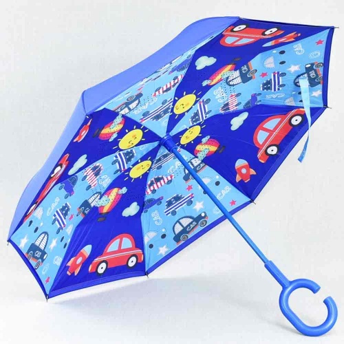 Обърнат детски чадър за дъжд Колички, двупластов, противовятърен, син