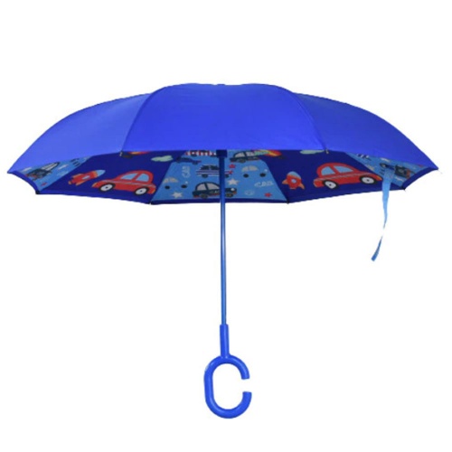 Обърнат детски чадър за дъжд Колички, двупластов, противовятърен, син