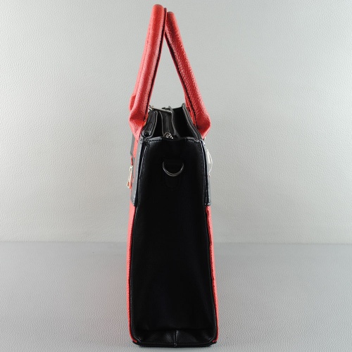 Българска дамска чанта от еко кожа с катинарче червено и черно