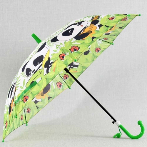 Детски чадър за дъжд Панда, със свирка, 8 ребра, зелен