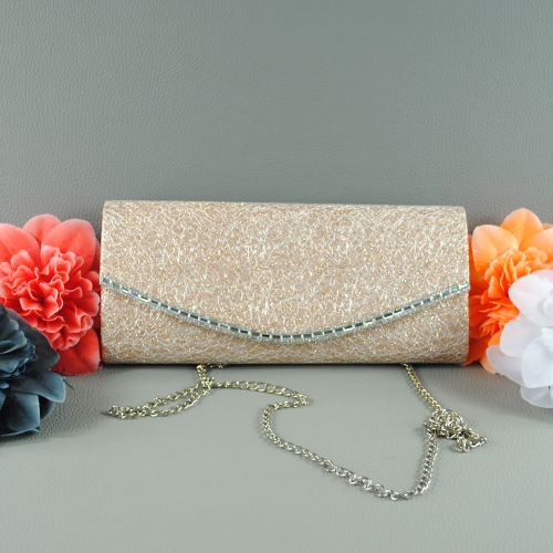 Официална дамска чанта клъч бална със заоблен капак, цвят перла