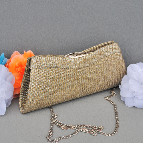 Бална дамска чанта клъч ефектен дизайн златна