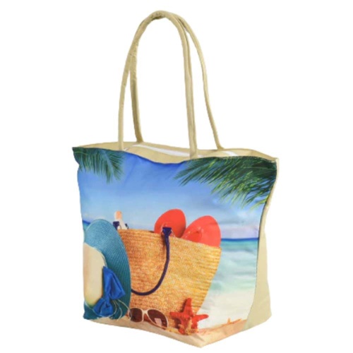 Плажна чанта Плаж, евтина, от непромокаем плат, затваряне с цип