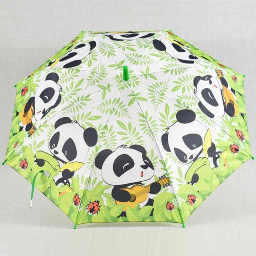 Детски чадър за дъжд Панда, със свирка, 8 ребра, зелен