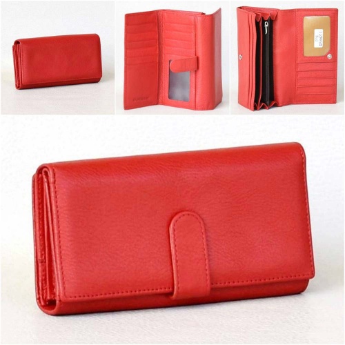 Дамско портмоне от естествена кожа с допълнително отделение за карти, елегантен модел, червено