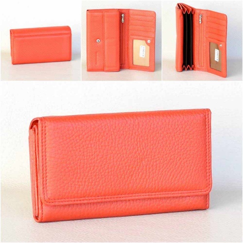 Дамско портмоне от естествена кожа с много отделения за карти, нов модел, оранжево/червено