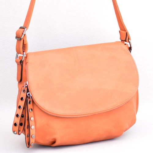 Дамска чанта за през рамо, тип преметка, от висококачествена еко кожа, оранжева