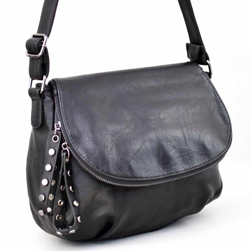 Дамска чанта за през рамо, тип преметка, от висококачествена еко кожа, черна