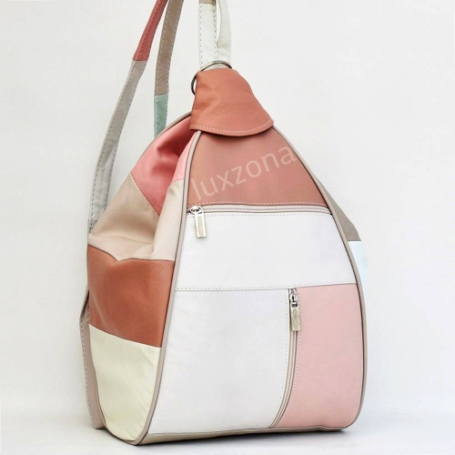 Дамска раница-чанта от естествена кожа 2 в 1, пастелни летни цветове