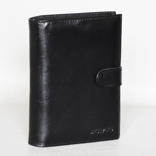 Голям мъжки портфейл от естествена кожа с много отделения за карти, черен